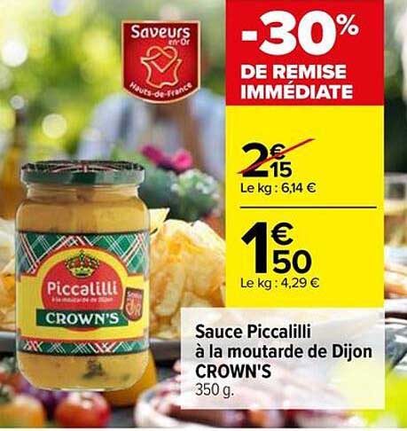 Sauce Piccalilli à la moutarde de Dijon CROWN'S 350 g.