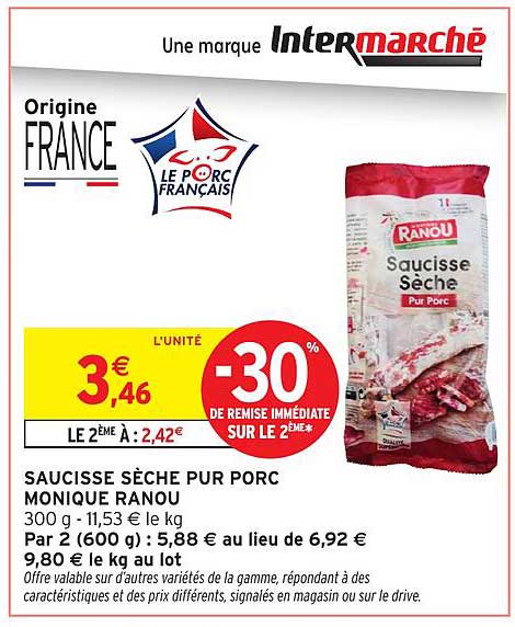 SAUCISSE SÈCHE PUR PORC MONIQUE RANOU