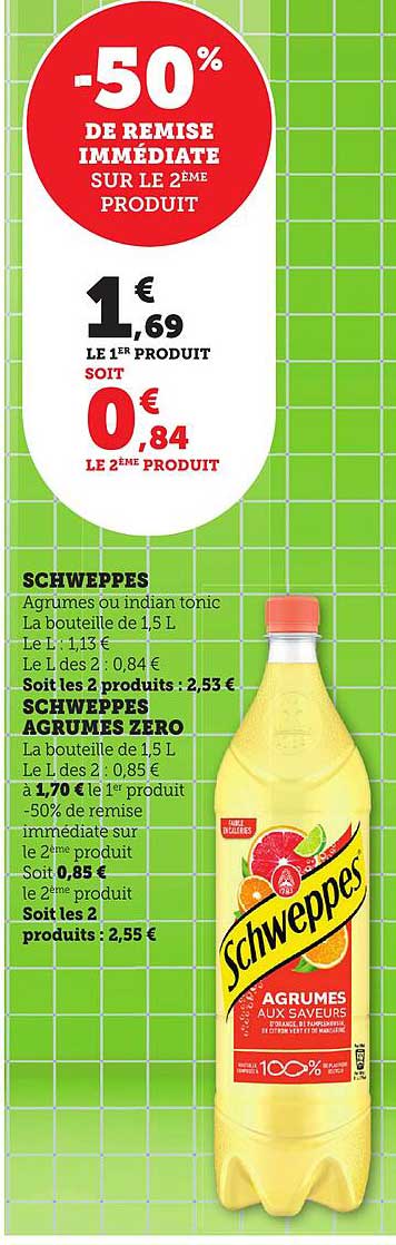 Schweppes Agrumes ou Indian Tonic