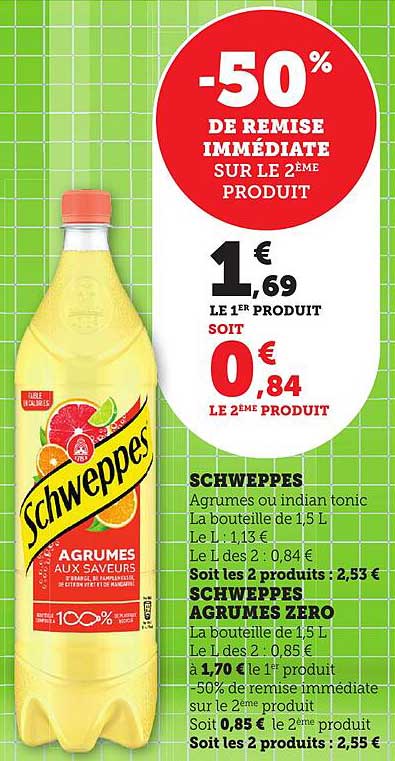 Schweppes Agrumes ou Indian Tonic