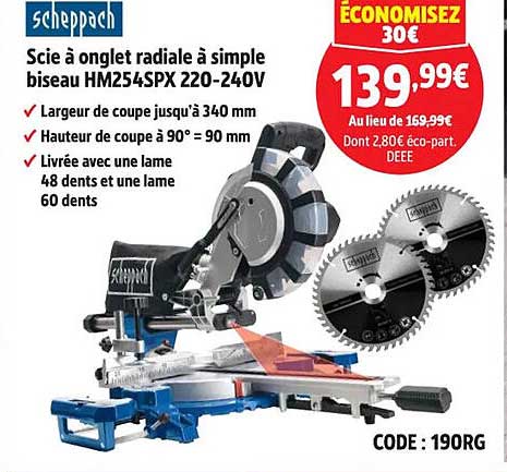 Scie à onglet radiale à simple biseau HM254SPX 220-240V