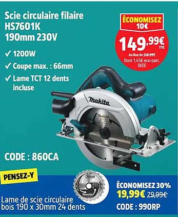 Scie circulaire filaire HS7601K 190mm 230V