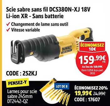 Scie sabre sans fil DCS380N-XJ 18V Li-ion XR - Sans batterie
