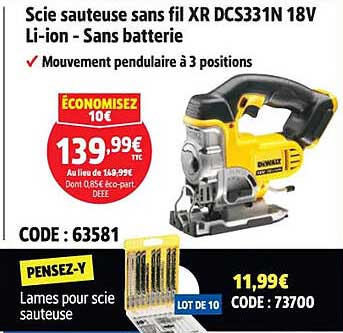 Scie sauteur sans fil XR DCS331N 18V Li-ion - Sans batterie