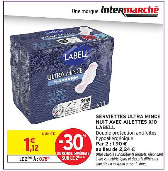 SERVIETTES ULTRA MINCE NUIT AVEC AILETTES X10 LABELL