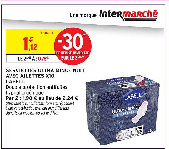 SERVIETTES ULTRA MINCE NUIT AVEC AILETTES X10 LABELL