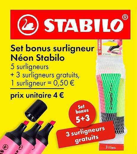 Set bonus surligneur Néon Stabilo