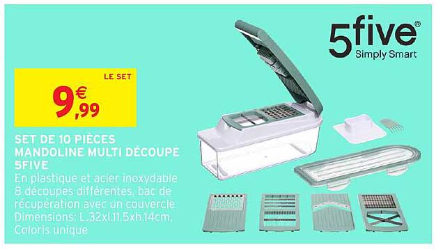 SET DE 10 PIÈCES MANDOLINE MULTI DÉCOUPE 5FIVE