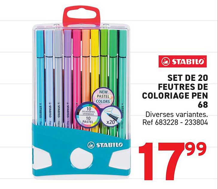 SET DE 20 FEUTRES DE COLORIAGE PEN 68