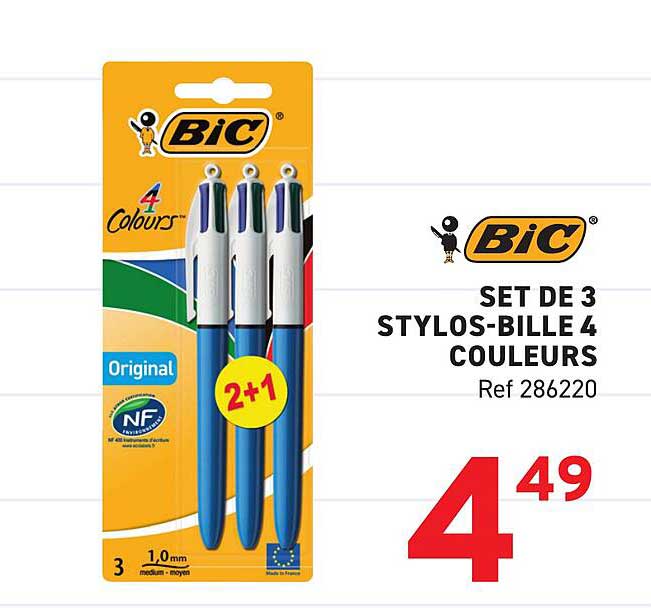 SET DE 3 STYLOS-BILLE 4 COULEURS