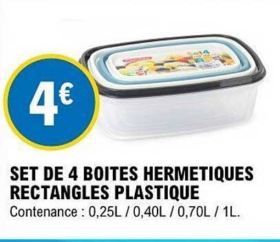 SET DE 4 BOITES HERMETIQUES RECTANGLES PLASTIQUE