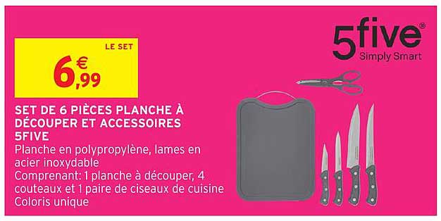 SET DE 6 PIÈCES PLANCHE À DÉCOUPER ET ACCESSOIRES 5FIVE