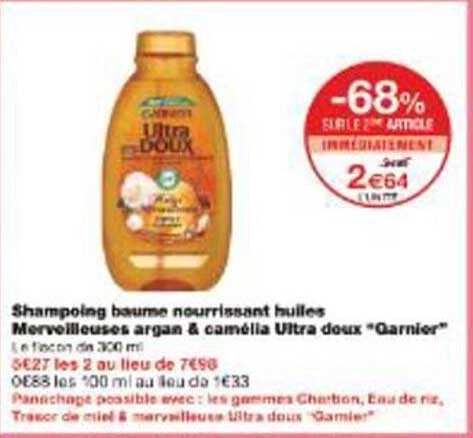 Shampooing baume nourrissant huiles Merveilleuses argan & camélia Ultra doux "Garnier"