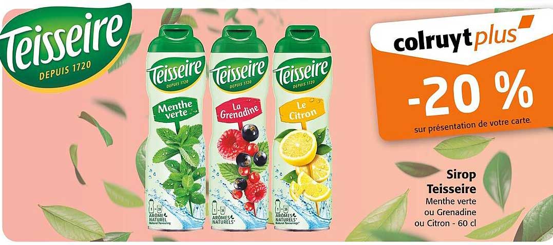 Sirop Teisseire Menthe verte, La Grenadine ou Citron - 20 %