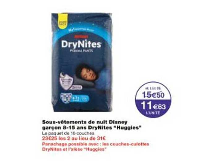 Sous-vêtements de nuit Disney garçon 8-15 ans DryNites "Huggies"