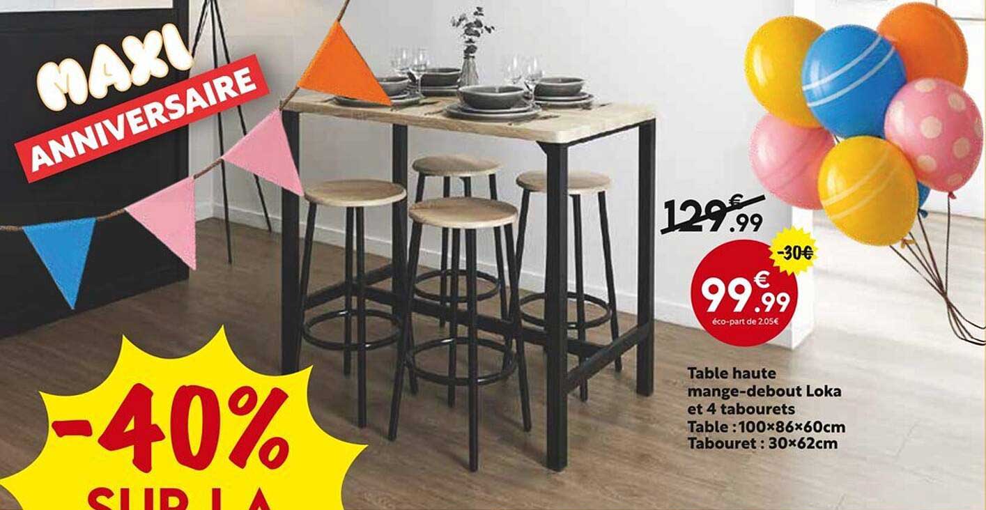 Table haute mange-debout Loka et 4 tabourets