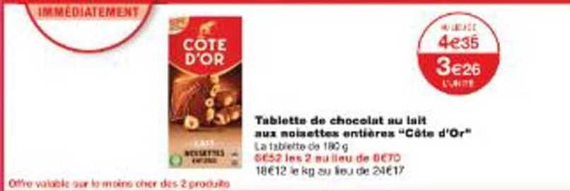 Tablette de chocolat au lait aux noisettes entières "Côte d'Or"