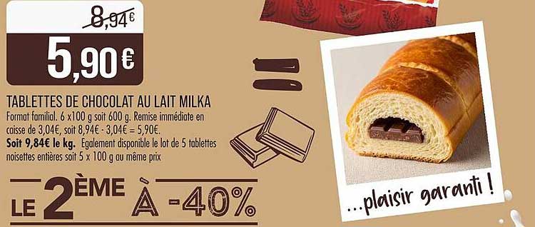TABLETTES DE CHOCOLAT AU LAIT MILKA