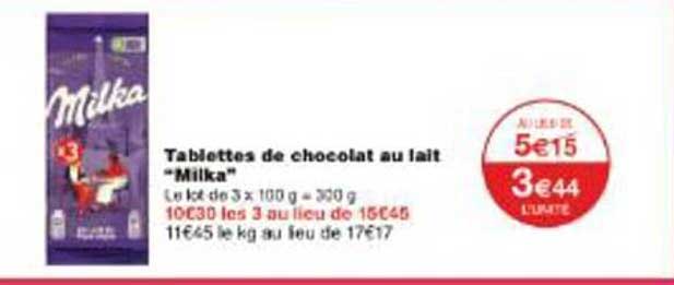 Tablettes de chocolat au lait "Milka"