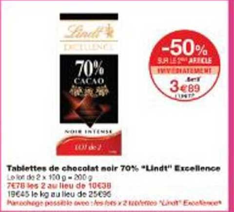 Tablettes de chocolat noir 70% "Lindt" Excellence