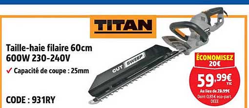 Taille-haie filaire 60cm 600W 230-240V