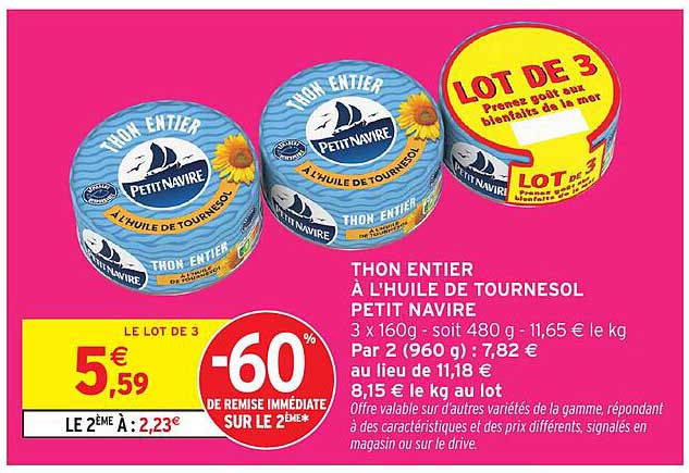 THON ENTIER À L'HUILE DE TOURNESOL PETIT NAVIRE
