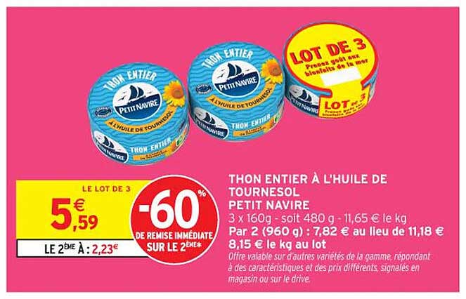 THON ENTIERS À L'HUILE DE TOURNESOL PETIT NAVIRE