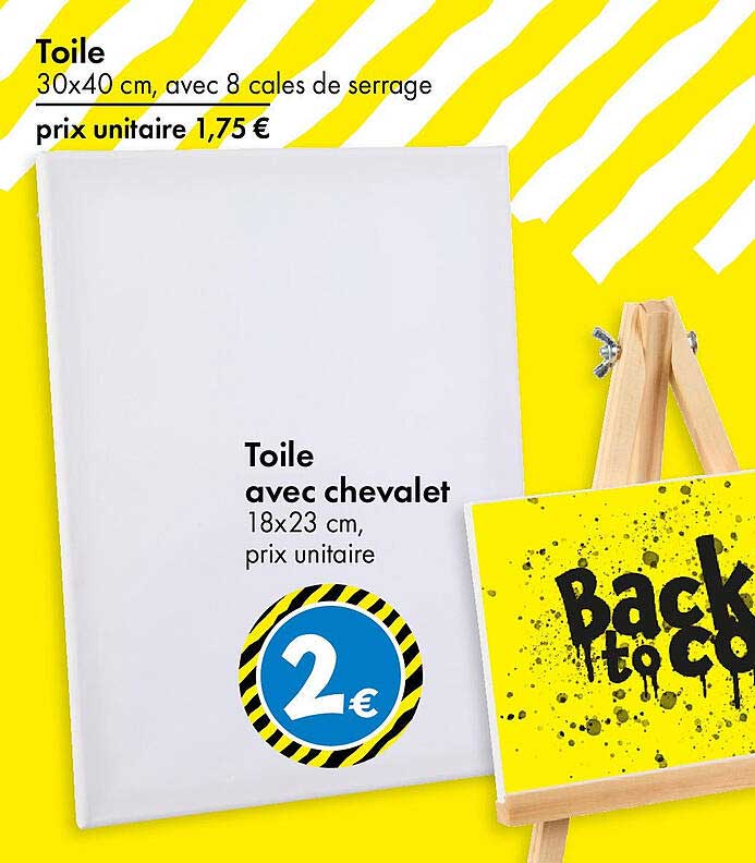 Toile avec chevalet 18x23 cm, prix unitaire 2 €