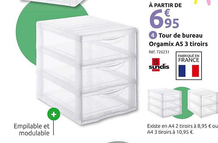 Tour de bureau Orgamix A5 3 tiroirs
