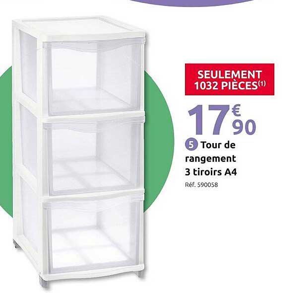 Tour de rangement 3 tiroirs A4