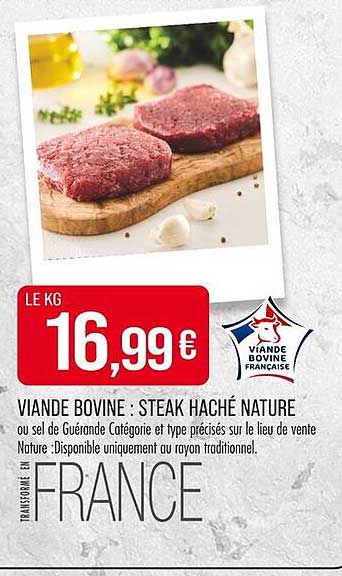 VIANDE BOVINE : STEAK HACHÉ NATURE