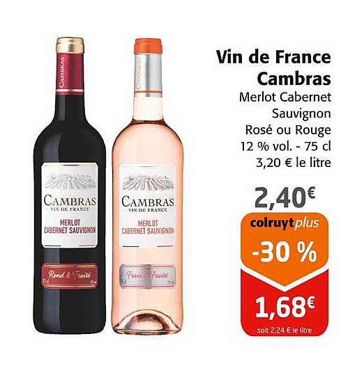 Vin de France Cambras Merlot Cabernet Sauvignon Rosé ou Rouge