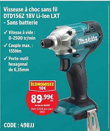 Visseuse à choc sans fil DTD156Z 18V Li-Ion LXT - Sans batterie
