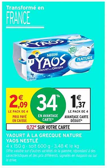 Yaourt à la Grecque Nature Yaos Nestlé