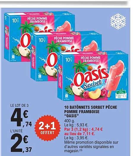 10 BÂTONNETS SORBET PÊCHE POMME FRAMBOISE “OASIS”