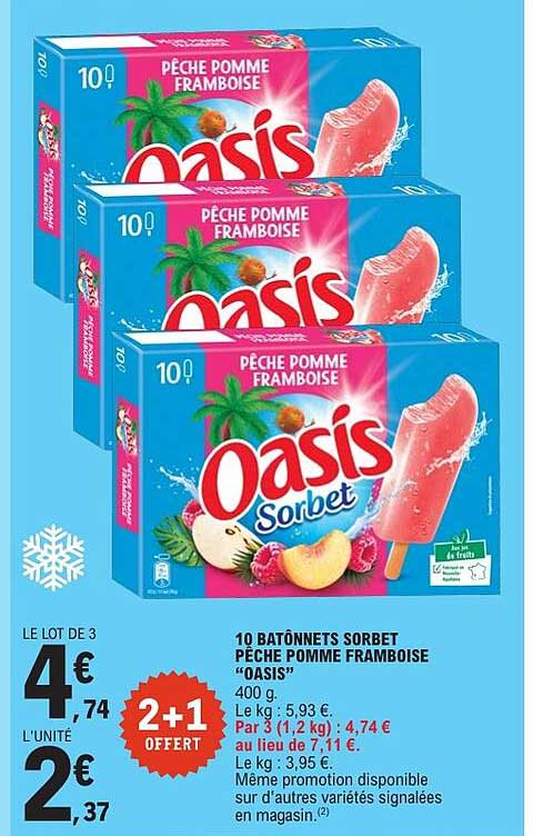 10 BÂTONNETS SORBET PECHE POMME FRAMBOISE "OASIS"