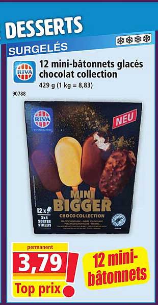 12 mini-bâtonnets glacés chocolat collection 429 g (1 kg = 8,83)