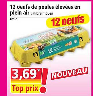 12 oeufs de poules élevées en plein air calibre moyen
