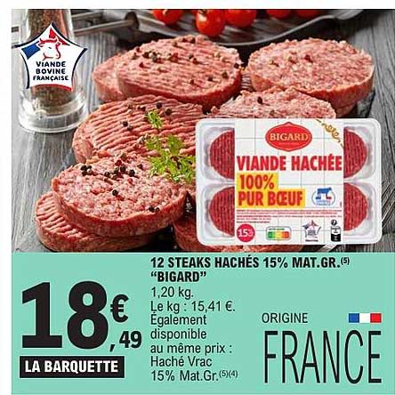 12 STEAKS HACHÉS 15% MAT.GR. "BIGARD"
