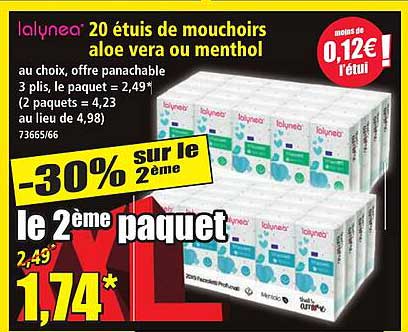 20 étuis de mouchoirs aloe vera ou menthol