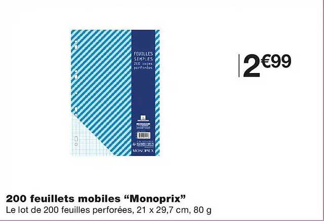 200 feuillets mobiles “Monoprix”