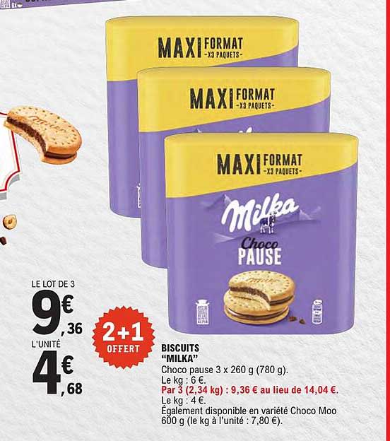 2+1 OFFERT BISCUITS "MILKA" Choco pause 3 x 260 g (780 g).