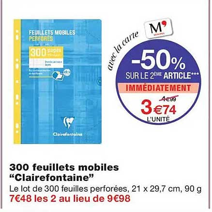 300 feuillets mobiles “Clairefontaine”