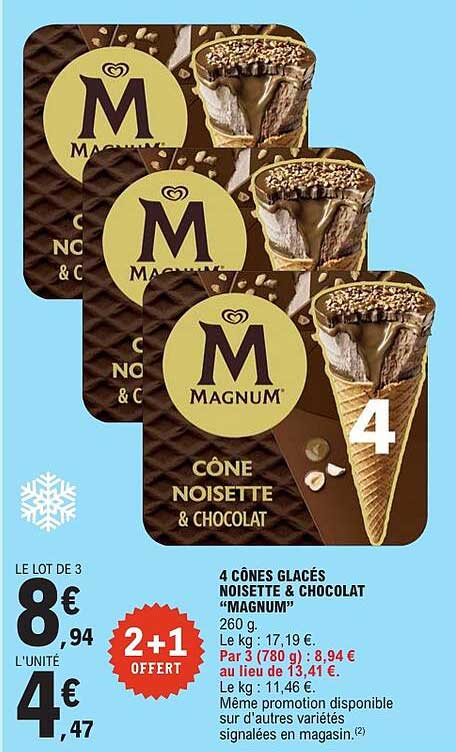 4 CÔNES GLACÉS NOISETTE & CHOCOLAT "MAGNUM"