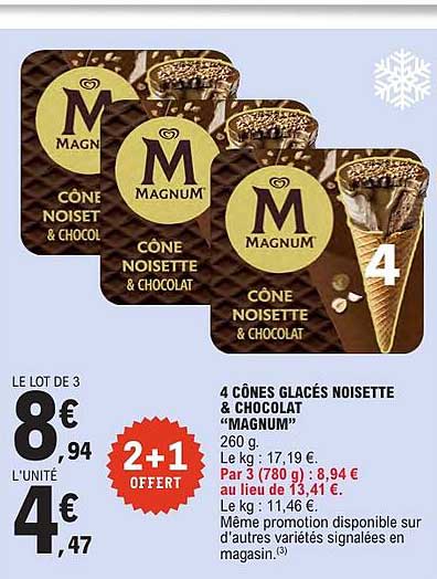 4 CÔNES GLACÉS NOISETTE & CHOCOLAT "MAGNUM"