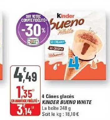 4 Cornes glacées KINDER BUENO WHITE