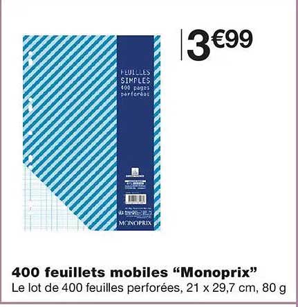 400 feuillets mobiles “Monoprix”