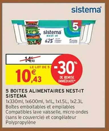 5 BOITES ALIMENTAIRES NEST-IT SISTEMA