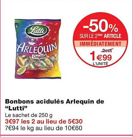 -50% SUR LE 2ÈME ARTICLE IMMÉDIATEMENT 1€99 L’UNITÉ