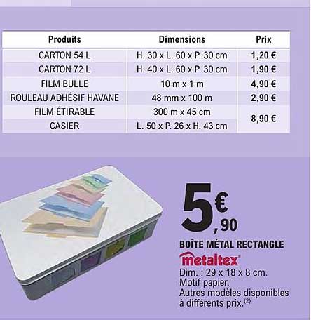 5€90 BOÎTE MÉTAL RECTANGLE metaltex